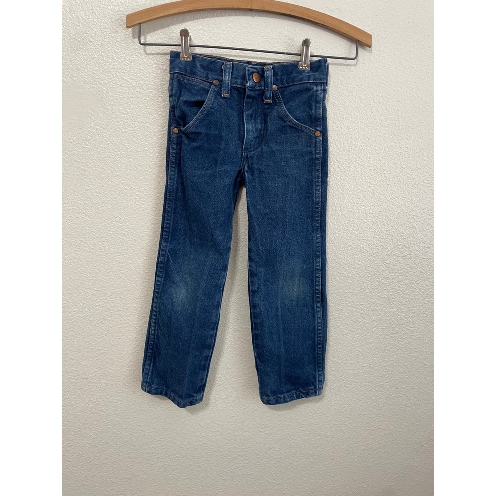 Wrangler Cowboy Cut Jeans Kids Size 4 Slim Dark Wash Blue Straight Leg Denim